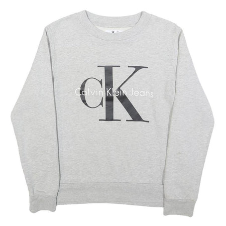 CALVIN KLEIN JEANS Womens Grey Sweatshirt Crew Neck S Logo Print Cotton Pullover