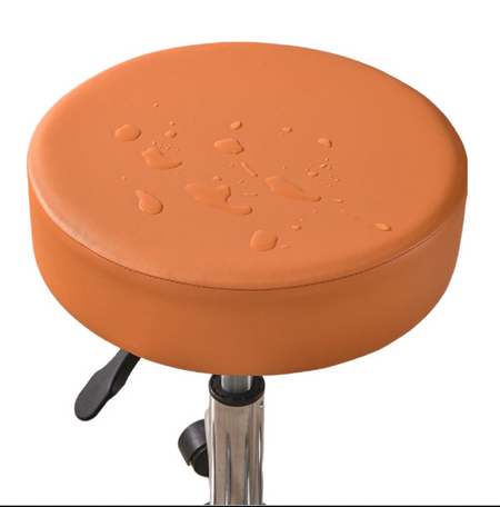 Anyhoux Barstool Cushion Cover – Orange PU Leather Slipcover with Elastic Bands, Washable Protector for Swivel Chair Seats
