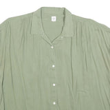 GAP Womens Green Button Shirt Short Sleeve Collared Cotton Blend L Relaxed Fit