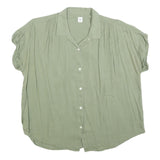 GAP Womens Green Button Shirt Short Sleeve Collared Cotton Blend L Relaxed Fit