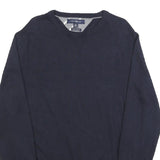 TOMMY HILFIGER Mens Navy Plain Cotton Blend Jumper Crew Neck Basic Knit L