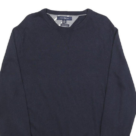 TOMMY HILFIGER Mens Navy Plain Cotton Blend Jumper Crew Neck Basic Knit L