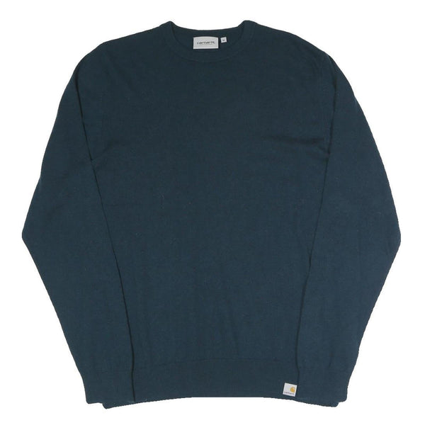 CARHARTT Mens Blue Plain Crew Neck Basic Knit Jumper M Cotton Blend Casual