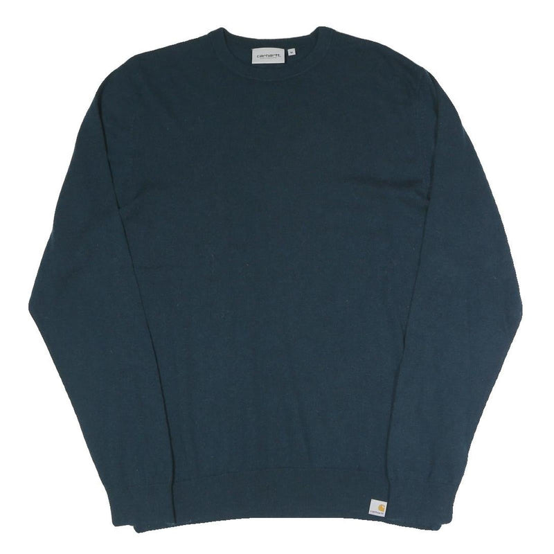 CARHARTT Mens Blue Plain Crew Neck Basic Knit Jumper M Cotton Blend Casual