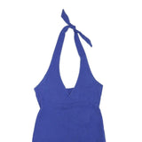 Womens Blue Halter Mini Dress Cotton Blend Sleeveless Summer Casual L
