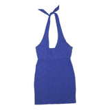 Womens Blue Halter Mini Dress Cotton Blend Sleeveless Summer Casual L