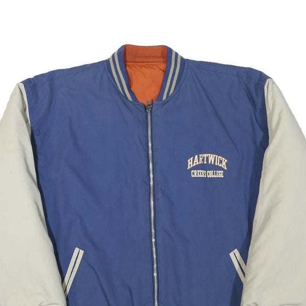 Mens Blue & Cream Hartwick Creeks College Bomber Jacket L Polyester Blend Zip