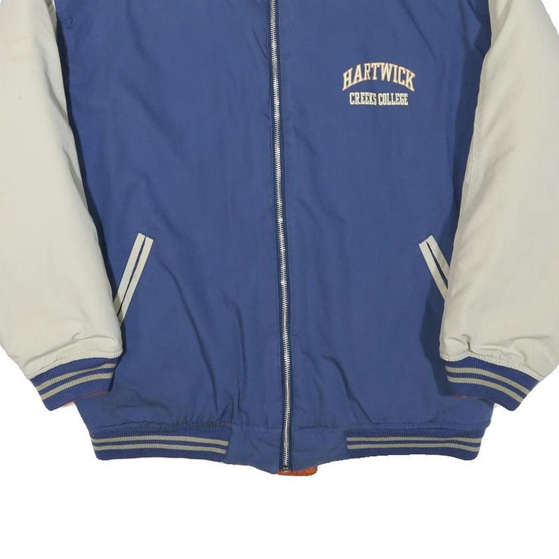 Mens Blue & Cream Hartwick Creeks College Bomber Jacket L Polyester Blend Zip