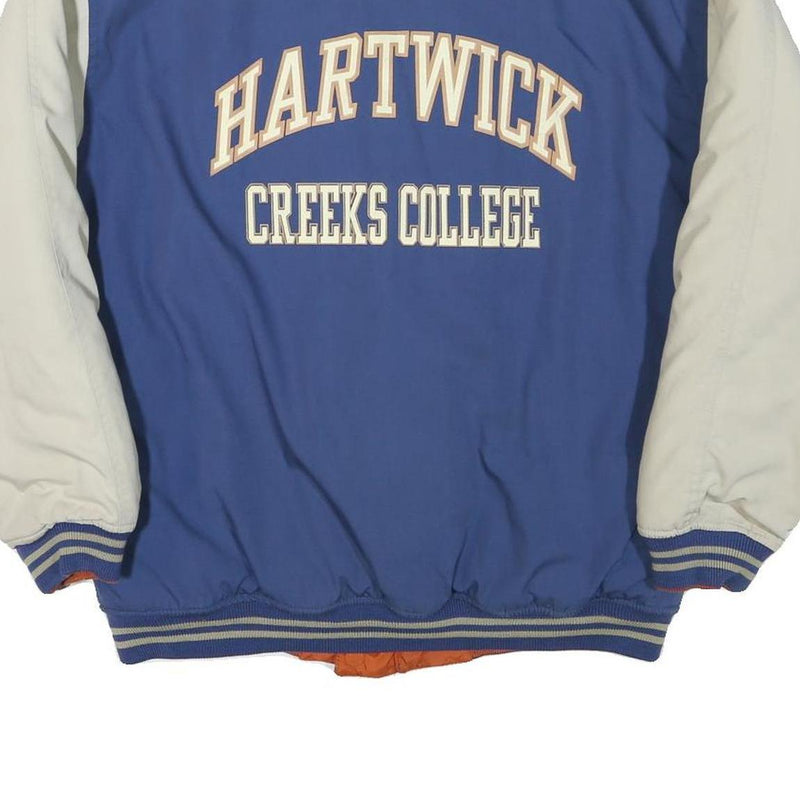 Mens Blue & Cream Hartwick Creeks College Bomber Jacket L Polyester Blend Zip