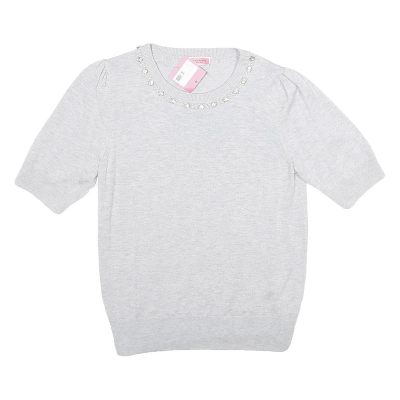 KATE SPADE Womens Light Grey Plain Wool Blend Pullover Crew Neck Jumper M