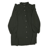 ZARA Womens Green Dress Polyester Blend Long Sleeve Mini Ruffle Collar Button