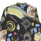 ERFE Womens Black Abstract Floral Shirt Dress Polyester Long Sleeve L Casual