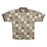 BLUE JEANS Mens Brown & Cream Check Short Sleeve Polo Shirt L Casual Shirt