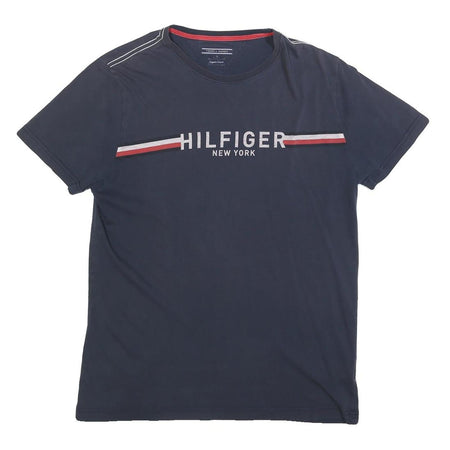 TOMMY HILFIGER Mens Blue Graphic T-Shirt L Short Sleeve Crew Neck Logo Print