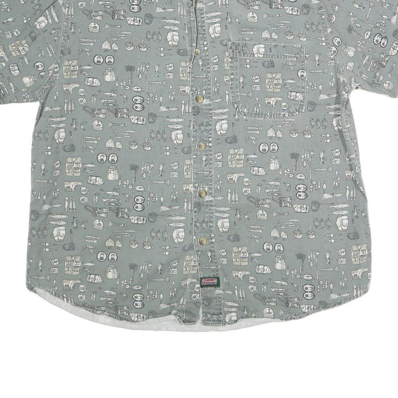 COLEMAN Mens Grey Cotton Short Sleeve Shirt L Printed Casual Button Down