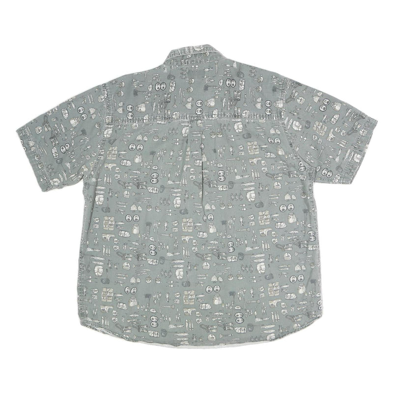 COLEMAN Mens Grey Cotton Short Sleeve Shirt L Printed Casual Button Down