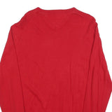 TOMMY HILFIGER Mens Red Plain V Neck Basic Knit Jumper XL Cotton Casual