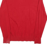 TOMMY HILFIGER Mens Red Plain V Neck Basic Knit Jumper XL Cotton Casual