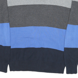 CALVIN KLEIN Mens Grey & Blue Colourblock Pattern Crew Neck Basic Knit XL Cotton