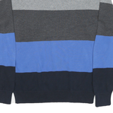 CALVIN KLEIN Mens Grey & Blue Colourblock Pattern Crew Neck Basic Knit XL Cotton