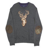TOMMY HILFIGER Mens Grey & Purple Deer Pattern Cotton Jumper Crew Neck Basic