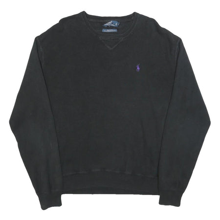 POLO RALPH LAUREN Mens Black Plain Cotton Crew Neck Basic Knit Jumper L