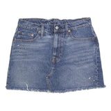 LEVI'S Womens Blue Denim Mini Cotton Blend Skirt M Stylish Frayed Hem