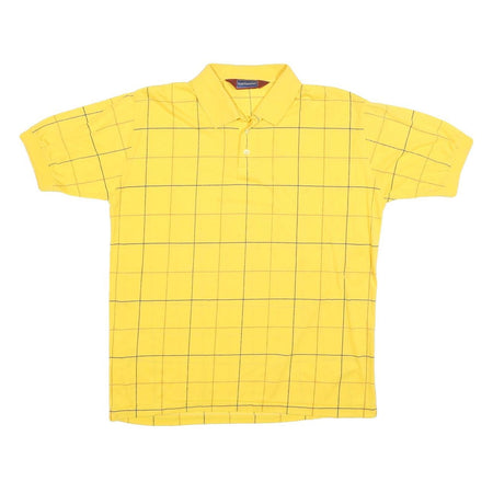 TRADITIONALIST Mens Yellow Check Short Sleeve Polo Shirt L Cotton Blend Casual