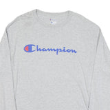 CHAMPION Mens Grey Long Sleeve Crew Neck Cotton Blend T-Shirt L Logo Graphic