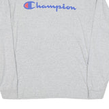 CHAMPION Mens Grey Long Sleeve Crew Neck Cotton Blend T-Shirt L Logo Graphic