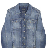 GUESS Womens Blue Denim Jacket S Cotton Blend Button Closure Classic Fit Casual
