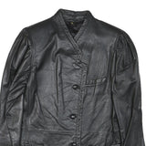 Womens Black Leather Button Jacket XS Plain Stylish Classic Fit Soft
