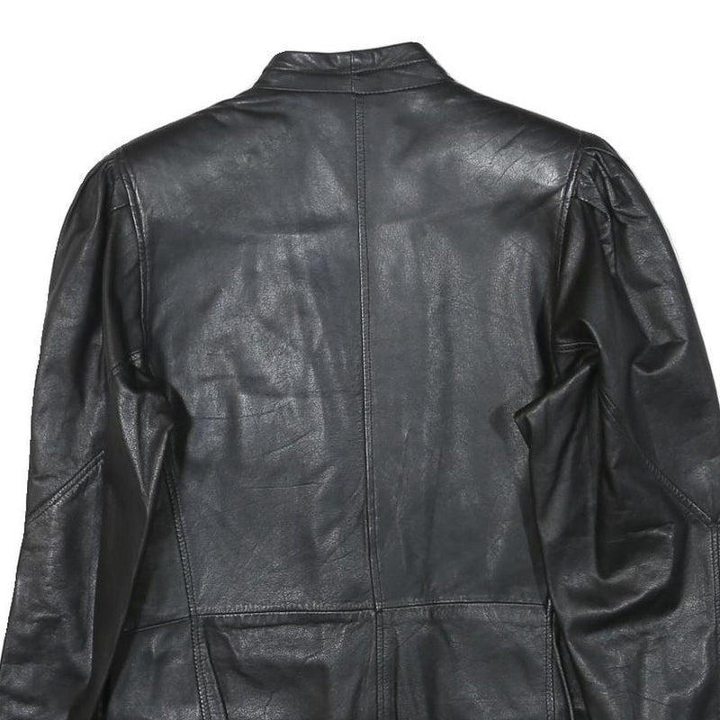 Womens Black Leather Button Jacket XS Plain Stylish Classic Fit Soft
