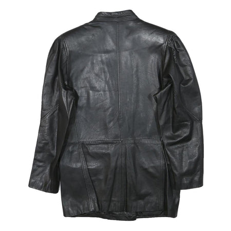 Womens Black Leather Button Jacket XS Plain Stylish Classic Fit Soft