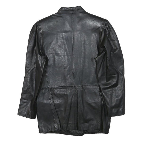 Womens Black Leather Button Jacket XS Plain Stylish Classic Fit Soft