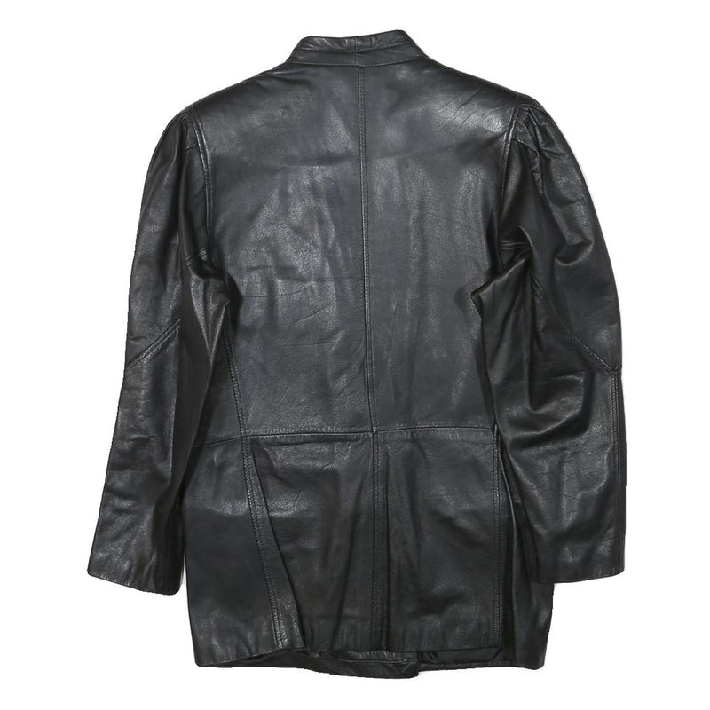 Womens Black Leather Button Jacket XS Plain Stylish Classic Fit Soft