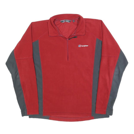 BERGHAUS Mens Red & Grey Polyester Pullover Plain 1/4 Zip Jumper S Outdoor