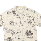 Mens Beige Hawaiian Isles Print Cotton Blend Short Sleeve Shirt L Summer Casual