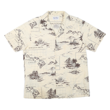 Mens Beige Hawaiian Isles Print Cotton Blend Short Sleeve Shirt L Summer Casual