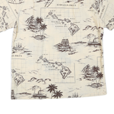 Mens Beige Hawaiian Isles Print Cotton Blend Short Sleeve Shirt L Summer Casual