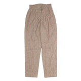 Womens Regular Fit Beige Checked Cotton Blend Trousers W22 L25 Zip Closure