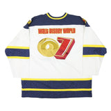 DISNEY Mens White Blue Yellow Disney 2007 Graphic T-Shirt 2XL Long Sleeve V-Neck