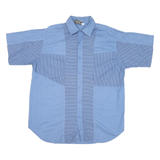 MENS COWBOY Mens Blue Striped Shirt XL Cotton Blend Short Sleeve Button Relaxed