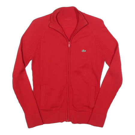 LACOSTE Mens Red Plain Zip Jumper Crew Neck Basic Knit XS Cotton Blend