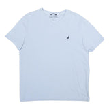 NAUTICA Mens Light Blue Short Sleeve V-Neck Cotton T-Shirt L Soft Comfortable