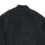 Mens Black Leather Bomber Jacket XL Zip Front Plain Classic Vintage Style