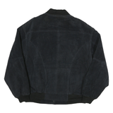 Mens Black Leather Bomber Jacket XL Zip Front Plain Classic Vintage Style