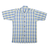 Mens Blue & Yellow Check Cotton Blend Short Sleeve Shirt S Casual Summer Wear