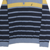 NAUTICA Mens Blue & Yellow Patterned Cotton Pullover 1/4 Zip Jumper XL Striped