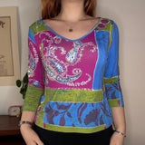 Unbranded V-neck Long Sleeve Top - Large Multicoloured Nylon Blend